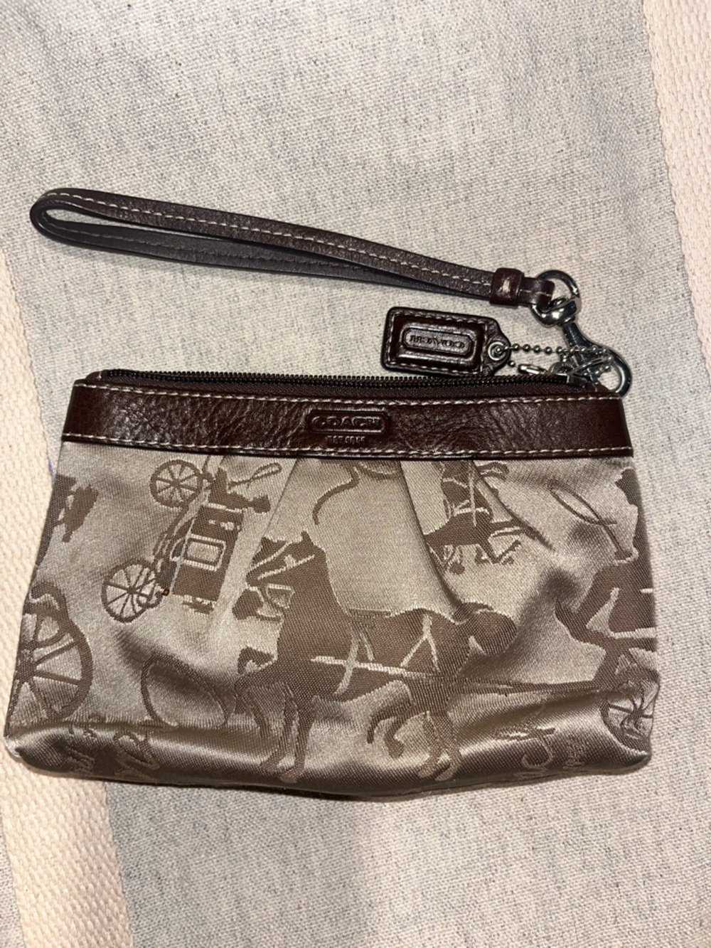 Coach Taupe and Brown Horse & Carriage Wristlet